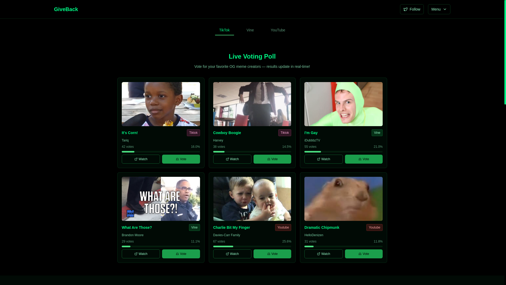 website screenshot of https://givebackonbags.lol/