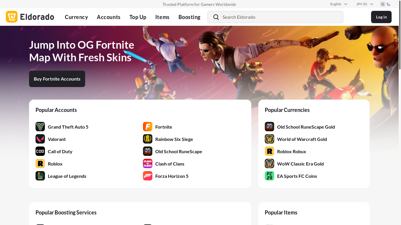 website screenshot of https://eldorado.gg/