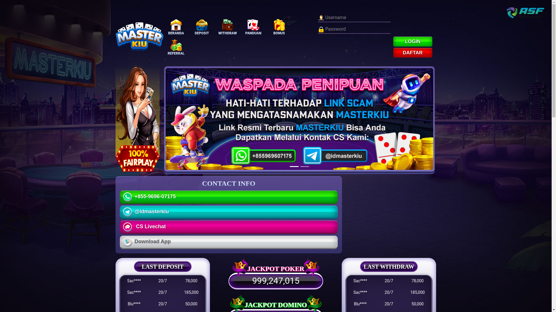 website screenshot of https://masterkiu.casino/