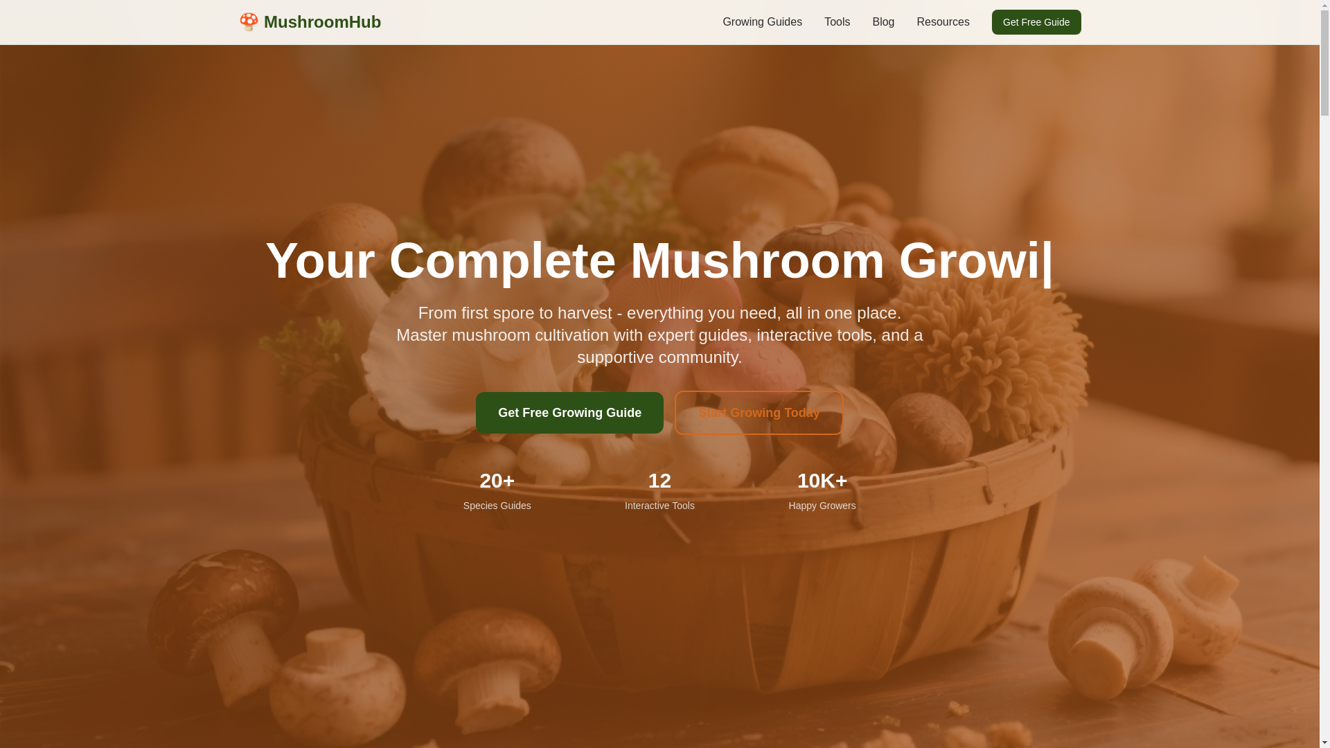website screenshot of https://mushroomgrowinghub.online/