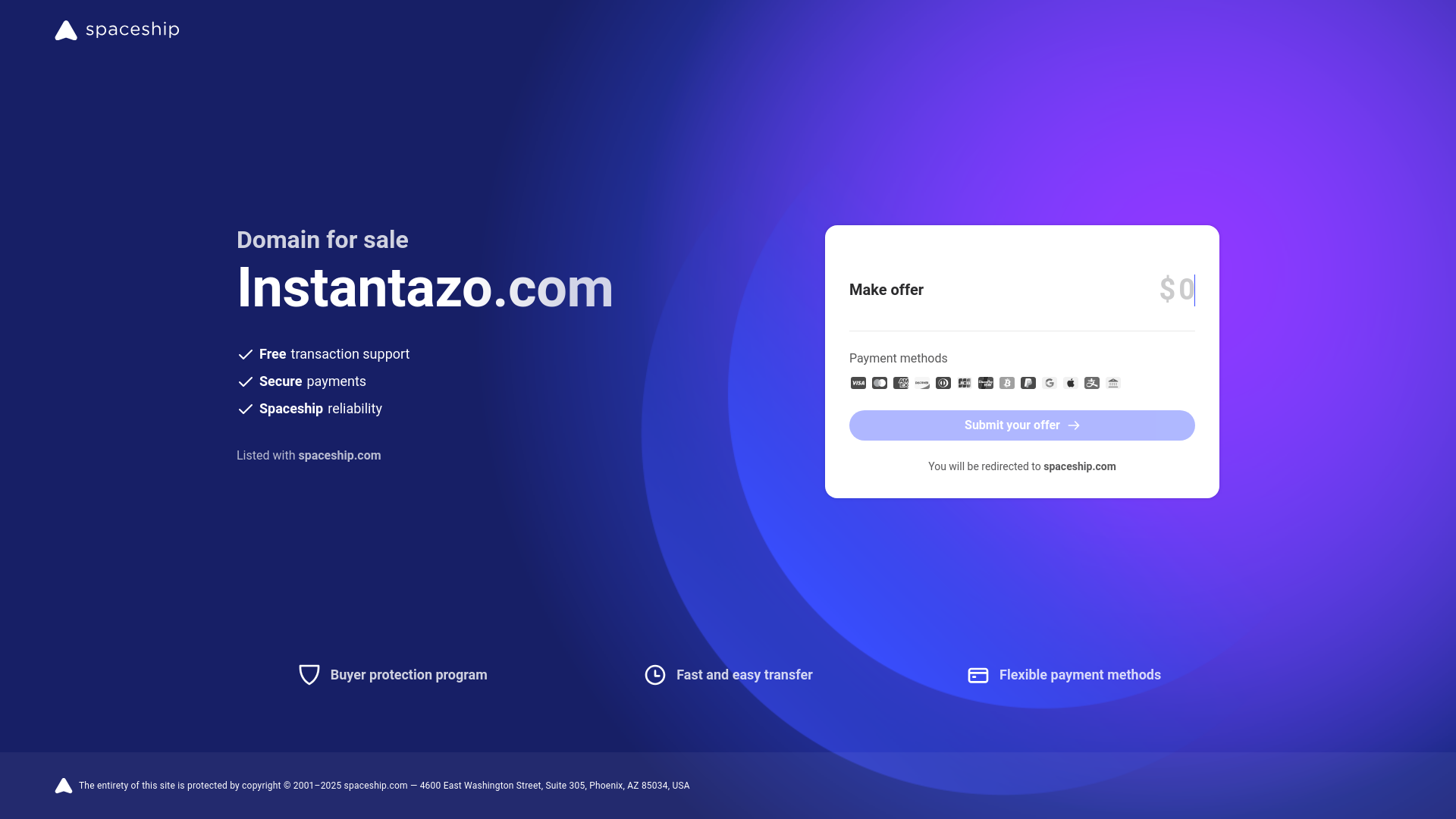 website screenshot of https://instantazo.com/