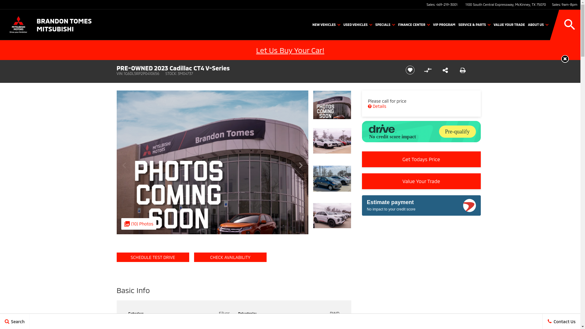 website screenshot of https://www.brandontomesmitsubishi.com/inventory/used-2023-cadillac-ct4-v-series-rwd-4d-sedan-1g6dl5rp2p0410656/?store={store_code}