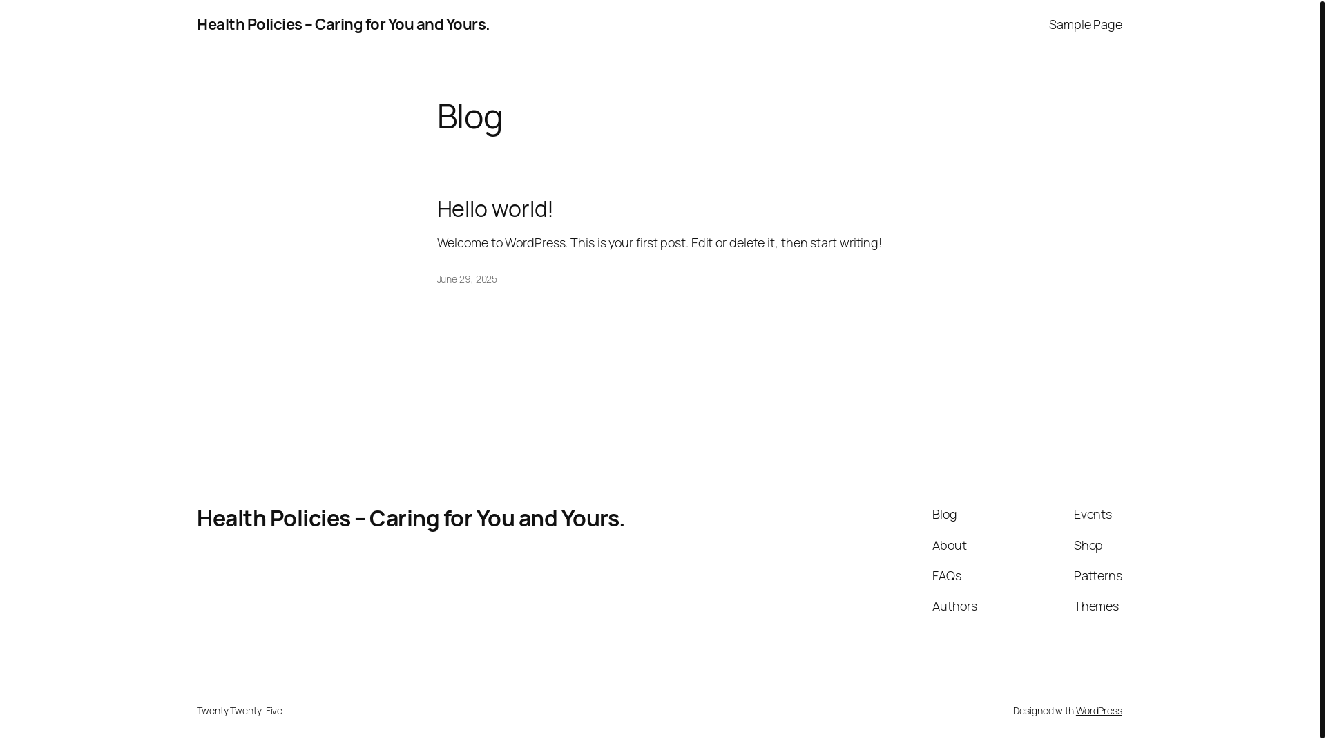 website screenshot of https://healthpolicies.us/