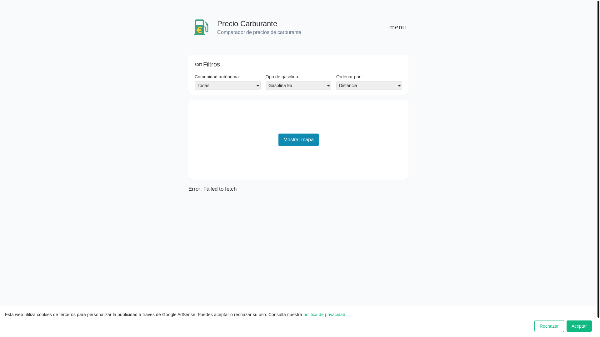 website screenshot of https://precio-carburante-vue.pages.dev/