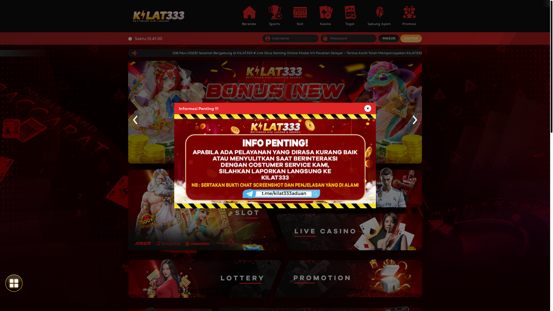 website screenshot of https://kilat333-click.com/