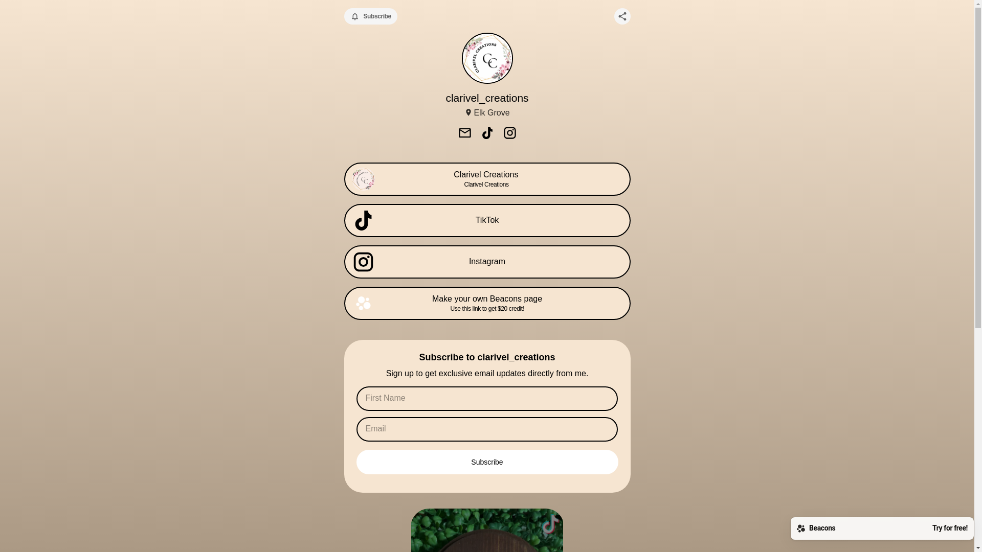 website screenshot of https://clarivelcreations.store/