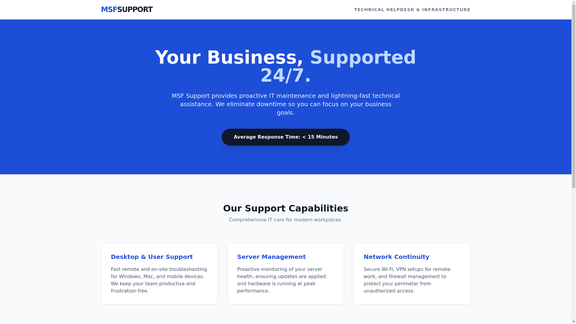 website screenshot of https://www.msfsupport.com/