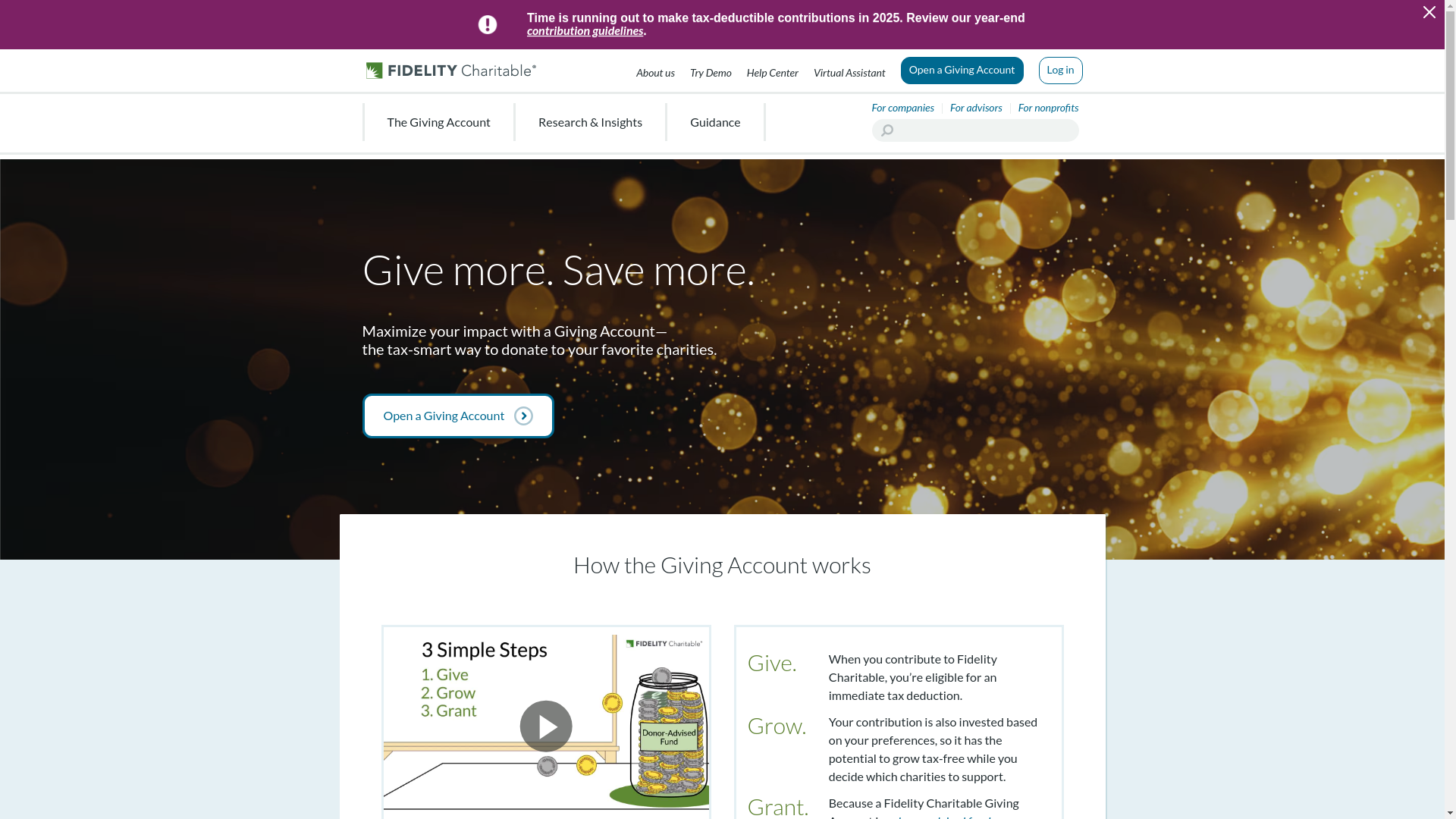 website screenshot of http://www.fidelitycharitable.org/