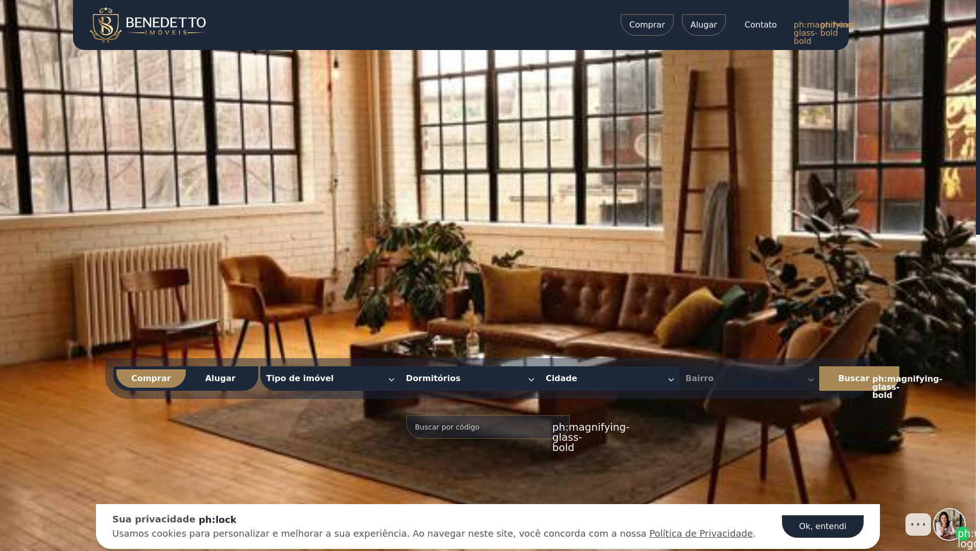 website screenshot of https://benedetoimoveis.com.br/