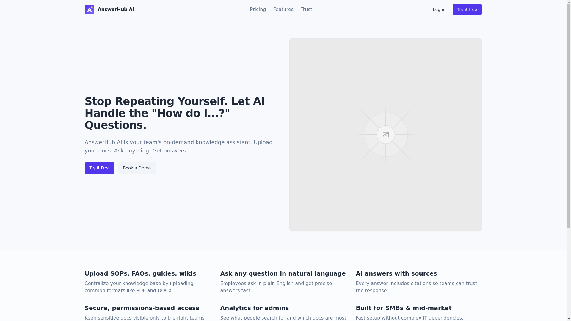 website screenshot of https://answerhub.app/