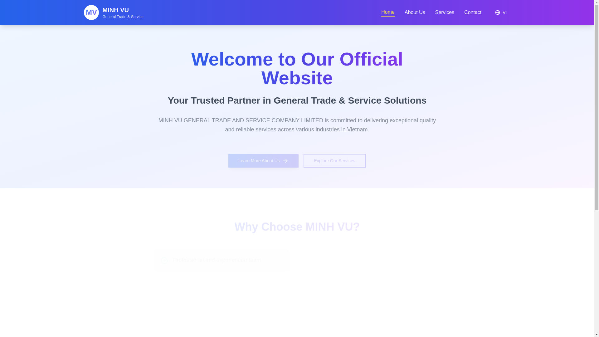 website screenshot of https://minhvugeneraltrade.asia/