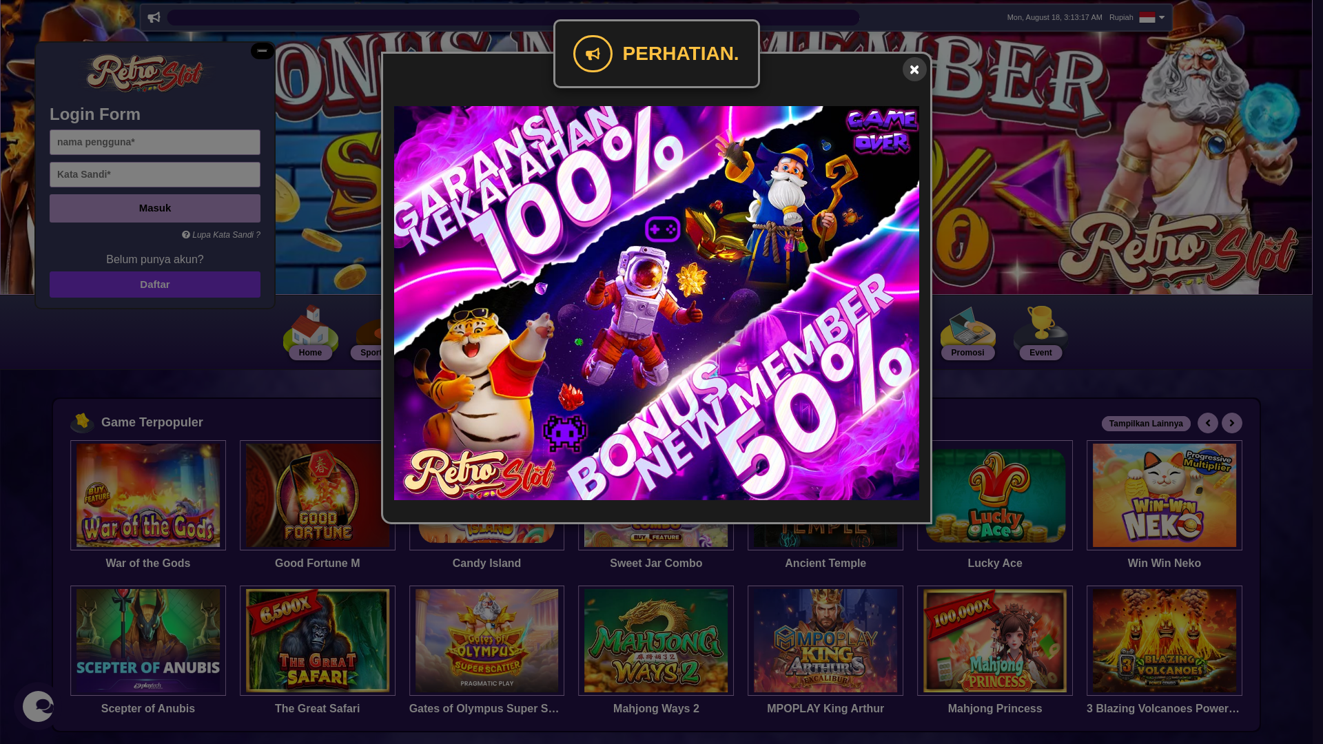 website screenshot of https://retrosltaja01.online/