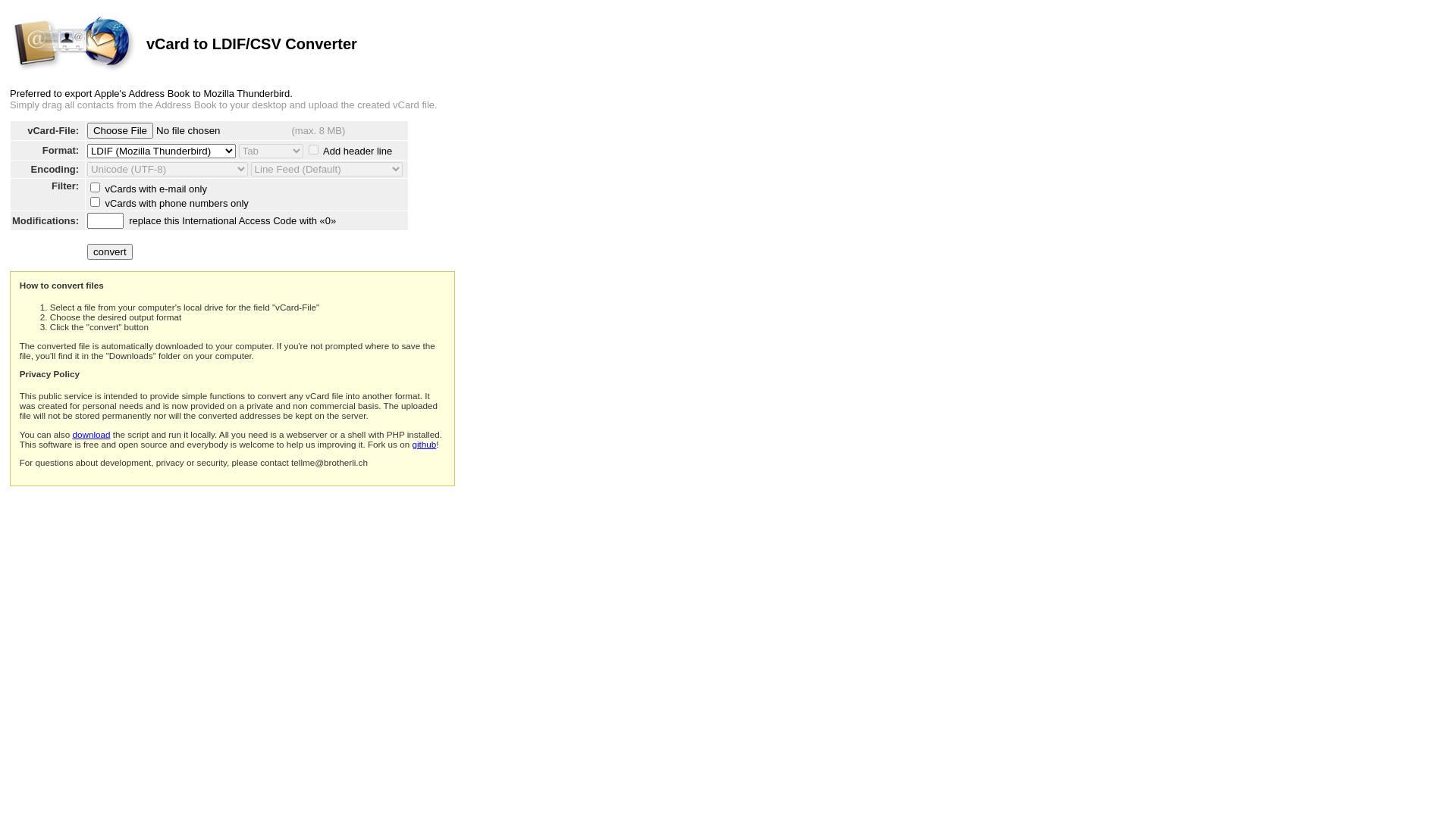 website screenshot of https://labs.brotherli.ch/vcfconvert/
