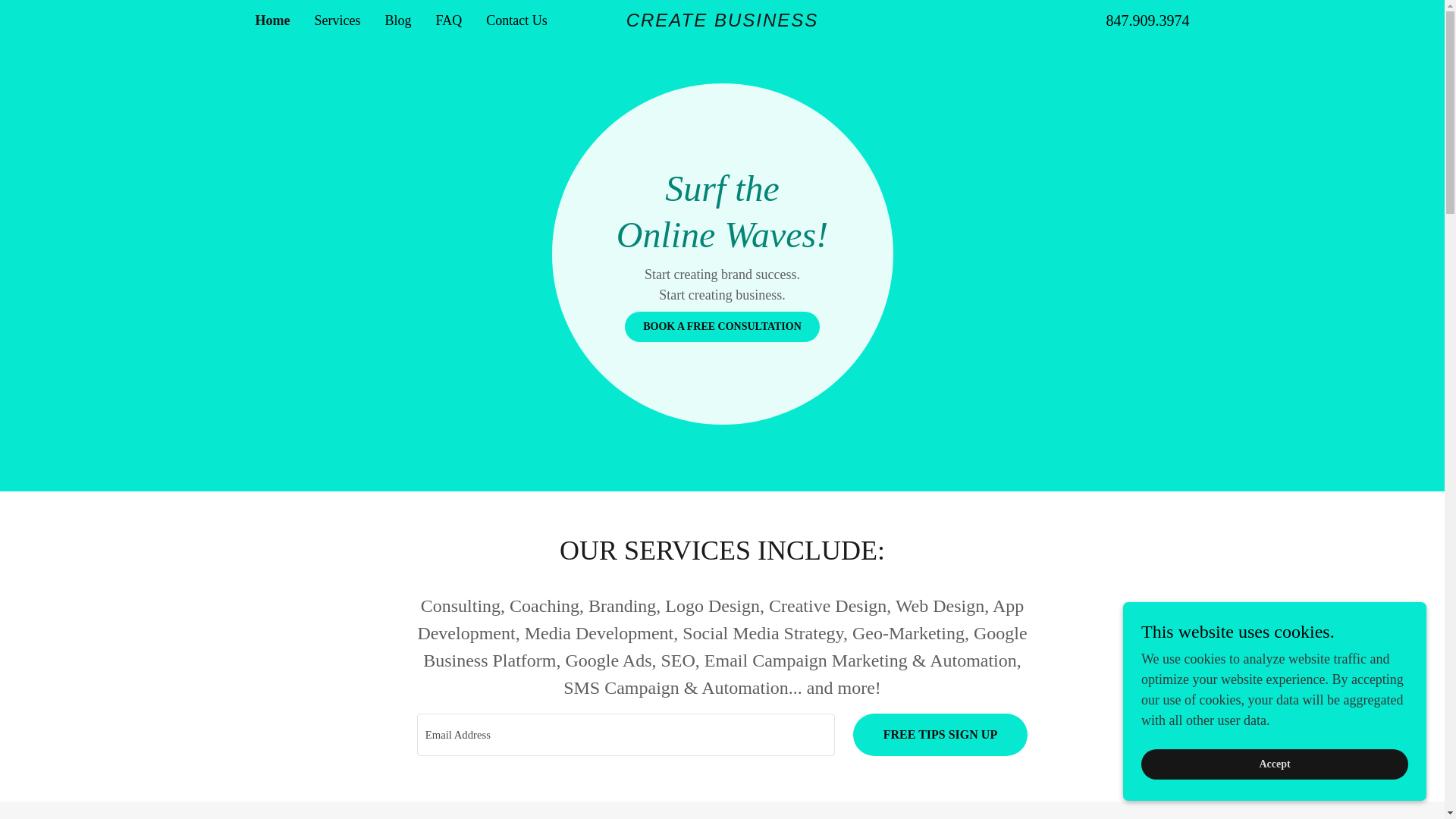 website screenshot of https://createbusinessmarketing.com/