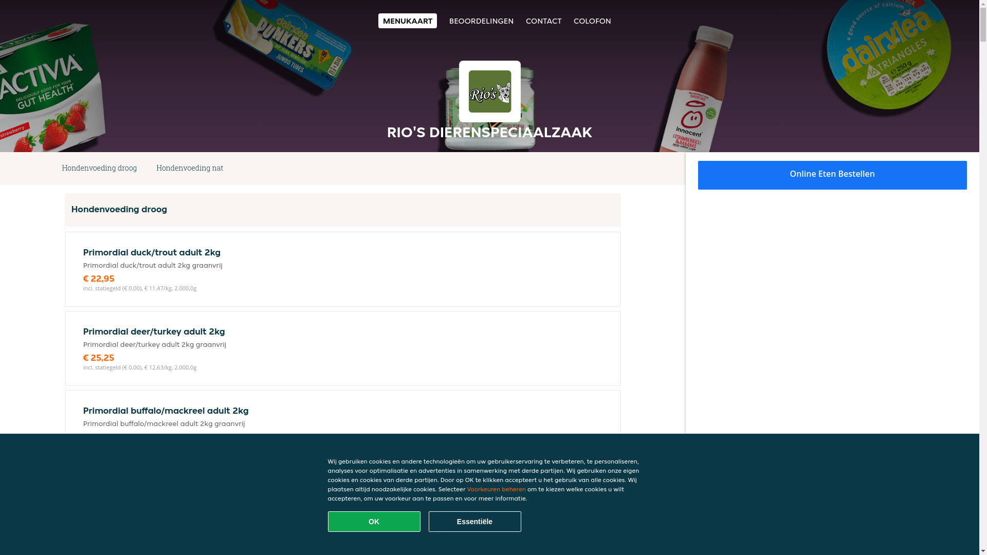 website screenshot of https://rios-dierenspeciaalzaak.nl/