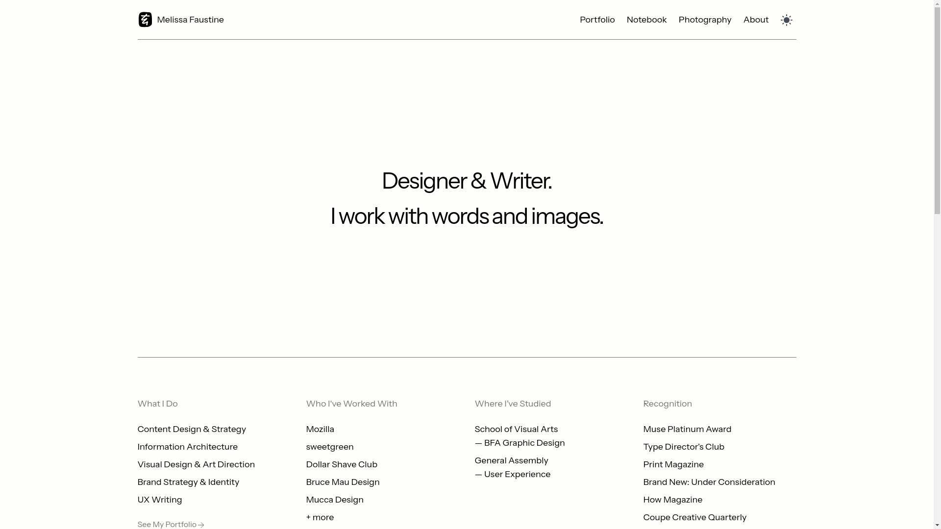 website screenshot of https://melissafaustine-website.pages.dev/