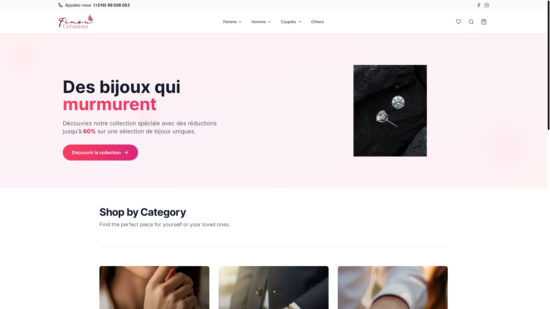 website screenshot of https://finoucreations.com/