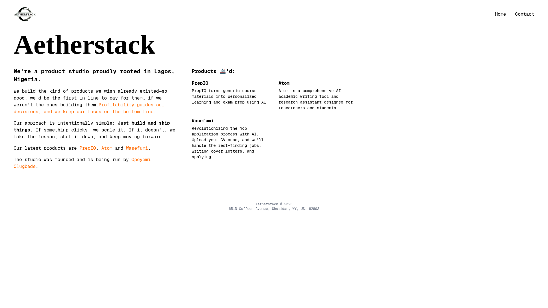website screenshot of https://aetherstack.xyz/