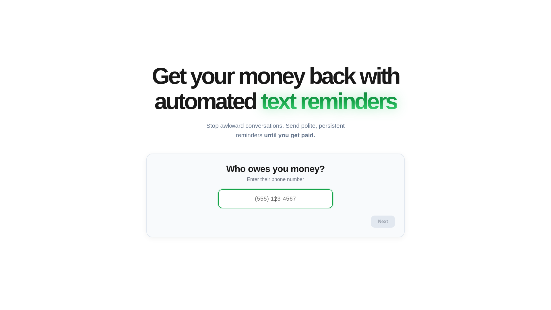 website screenshot of https://paymeback.now/