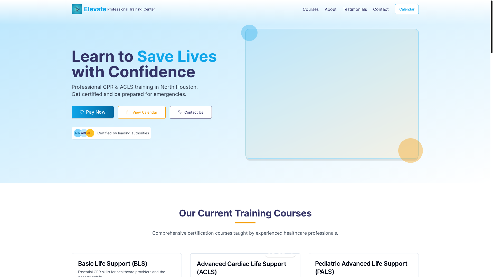 website screenshot of https://elevatetrainingtx.com/