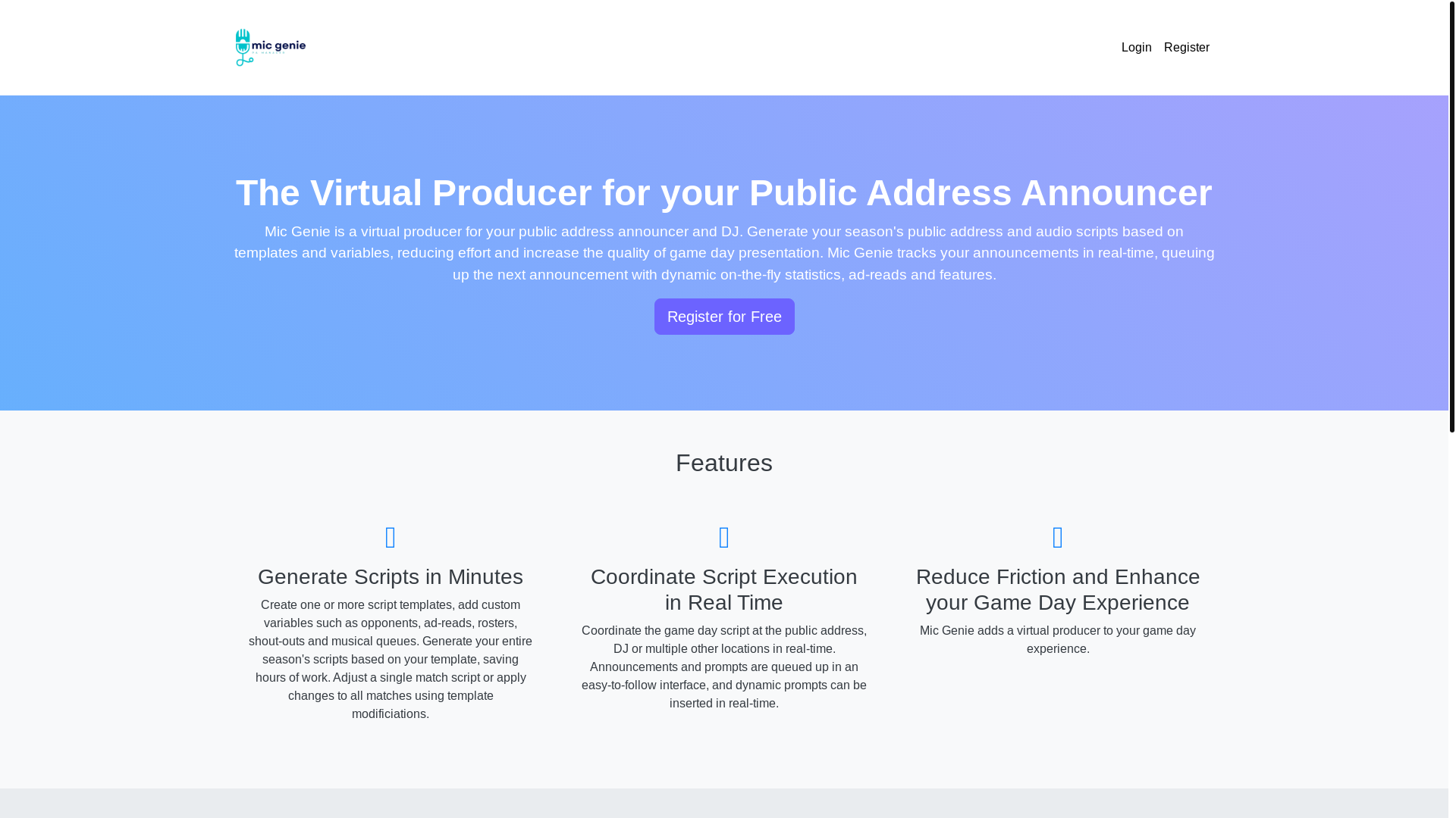 website screenshot of https://micgenie.com/