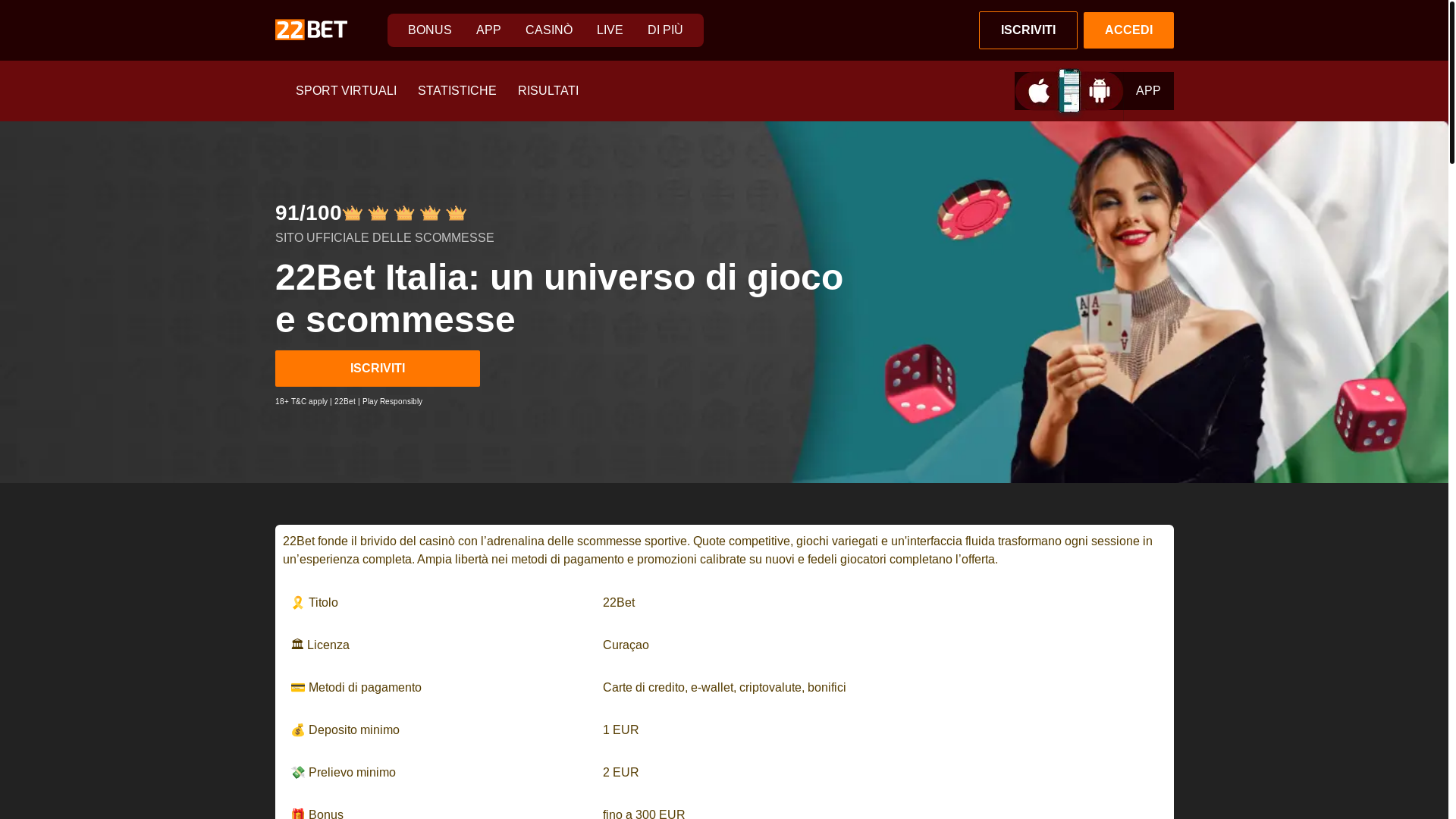 website screenshot of https://casino-22bet-it.info/