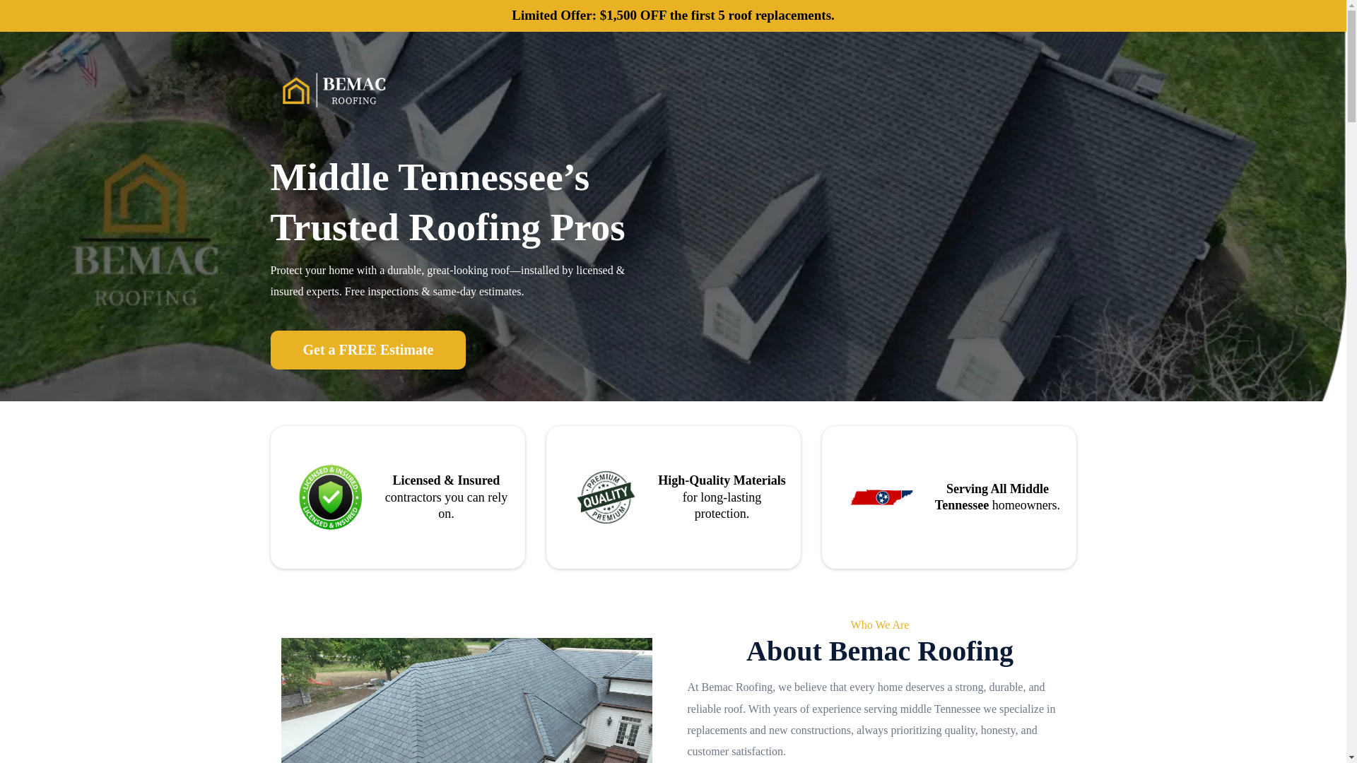 website screenshot of https://roofingservicesbemac.com/