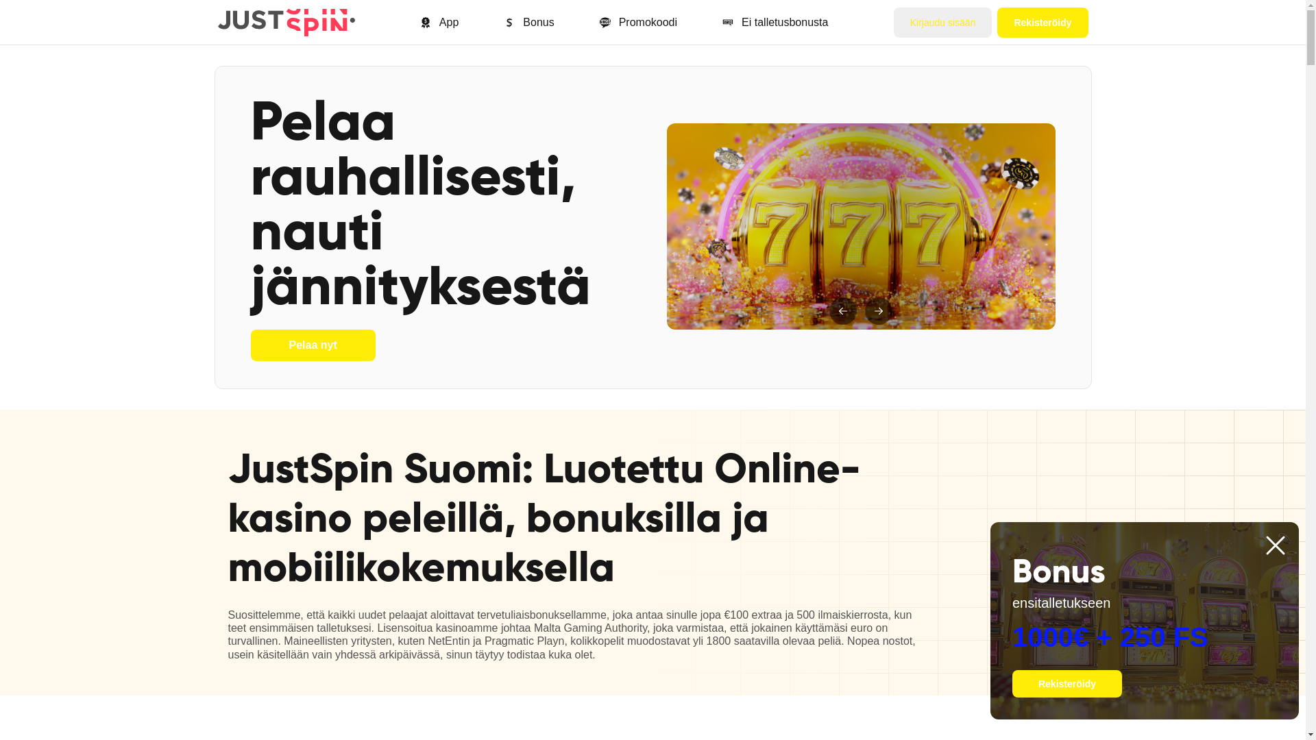 website screenshot of https://justspincasino-fi.com/