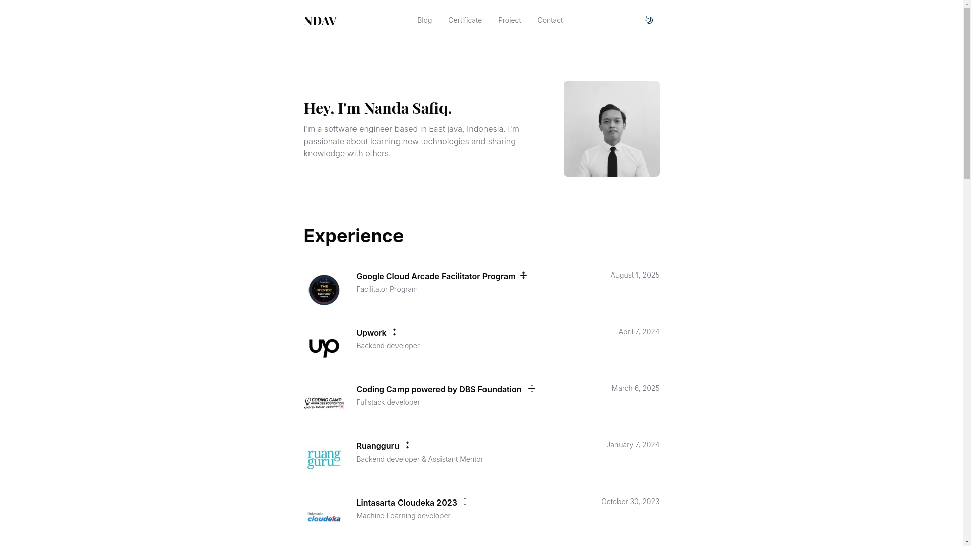 website screenshot of https://ndav.engineer/