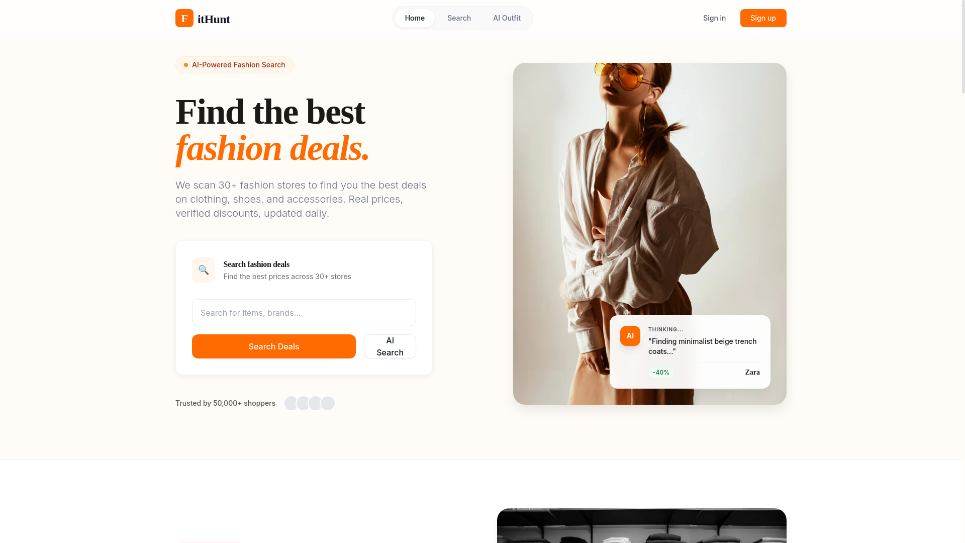 website screenshot of https://fithunt.store/