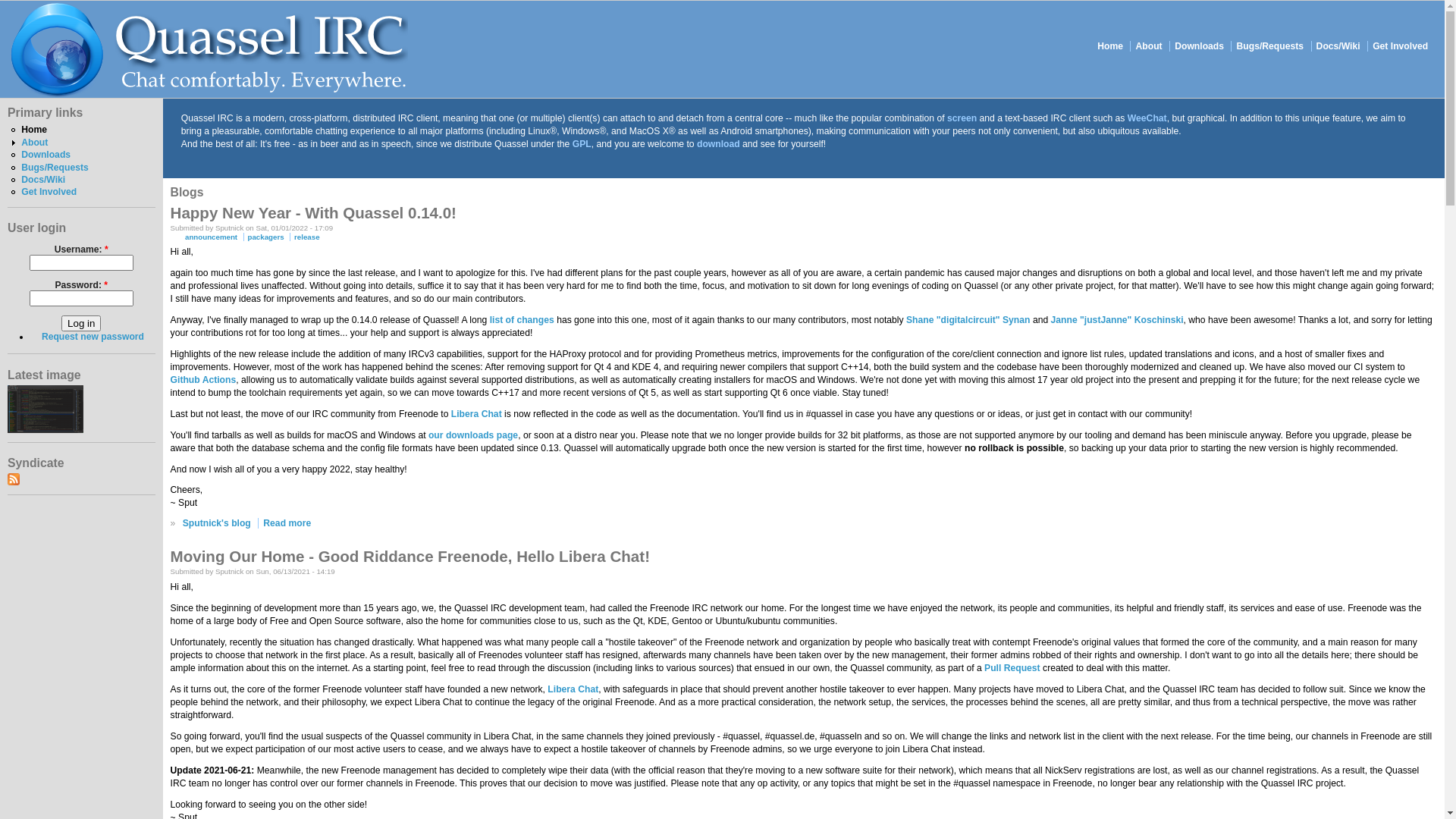 website screenshot of https://quassel-irc.org