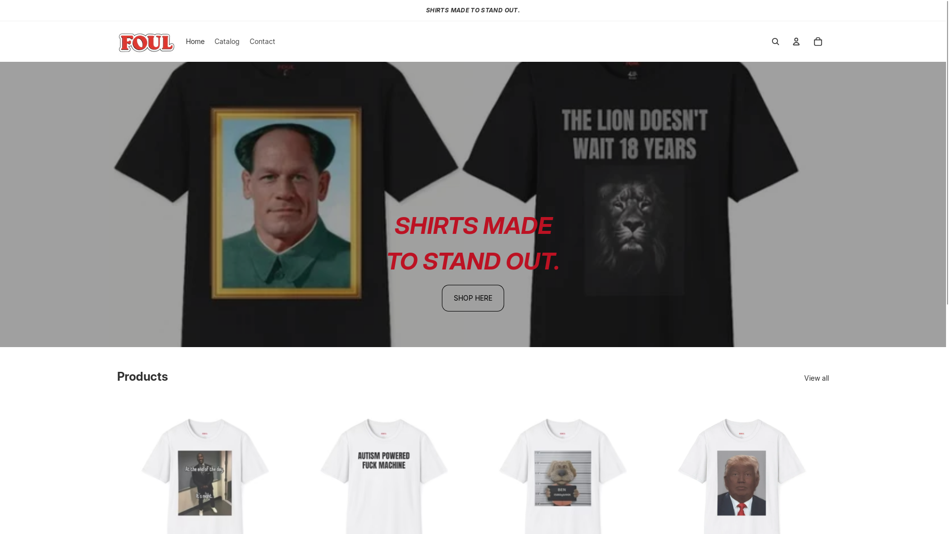 website screenshot of https://foultees.shop/