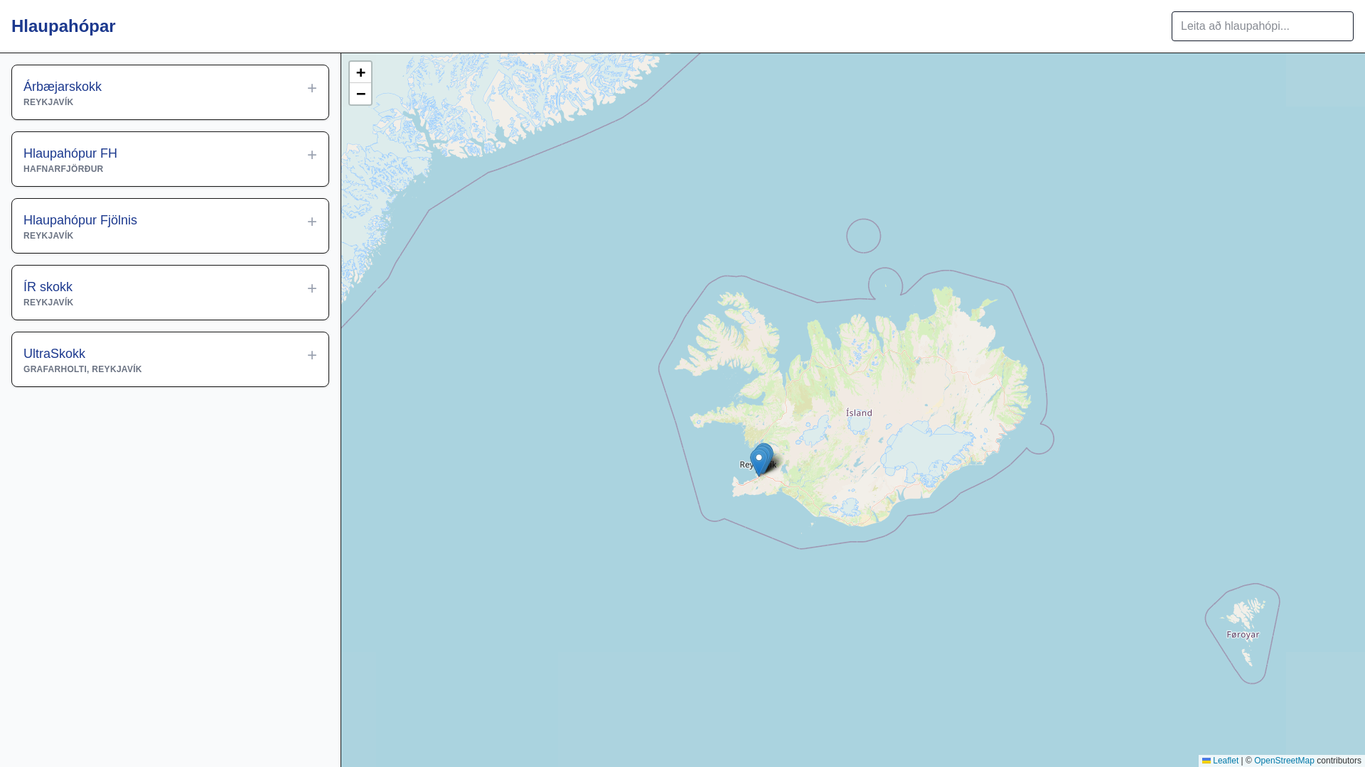 website screenshot of https://hlaupahopar.is/