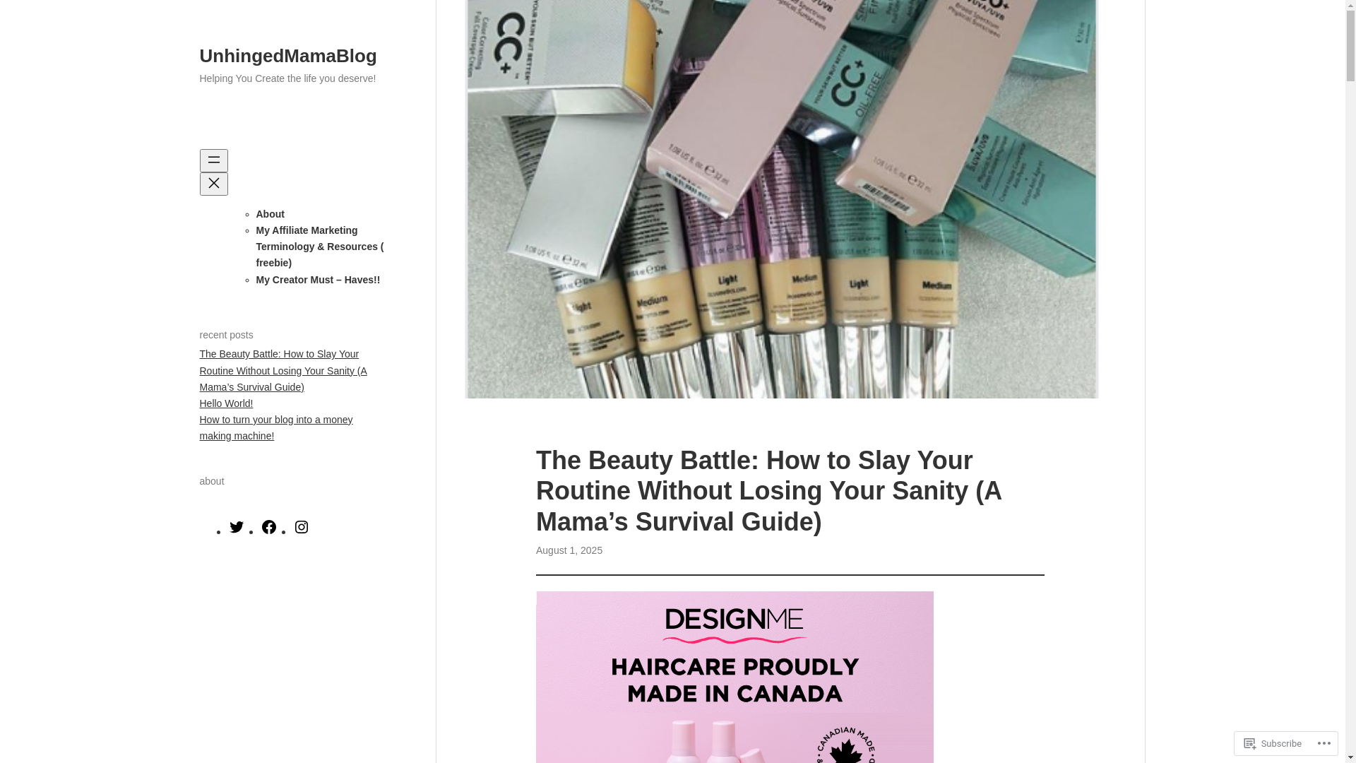 website screenshot of https://unhinged-mama.blog/