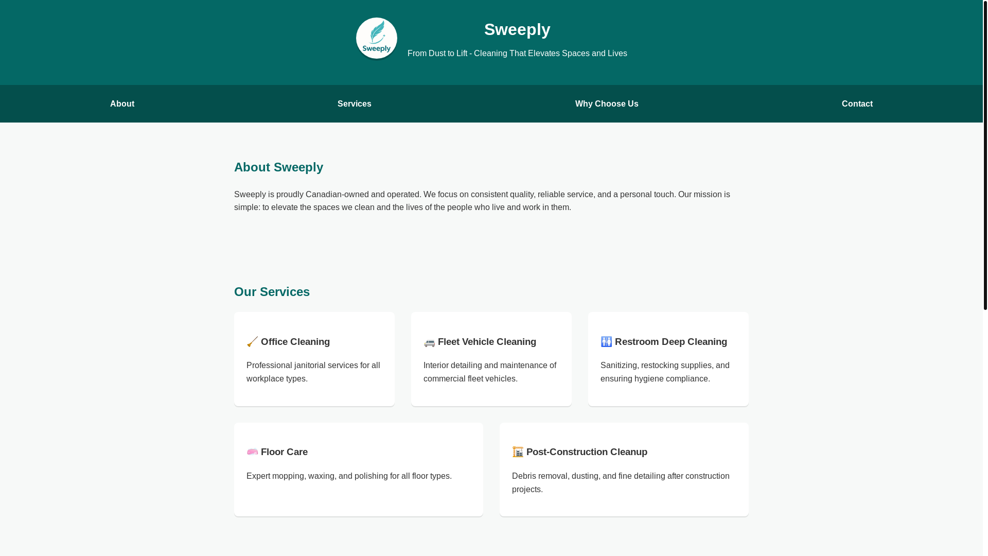 website screenshot of https://sweeplyteam.com/