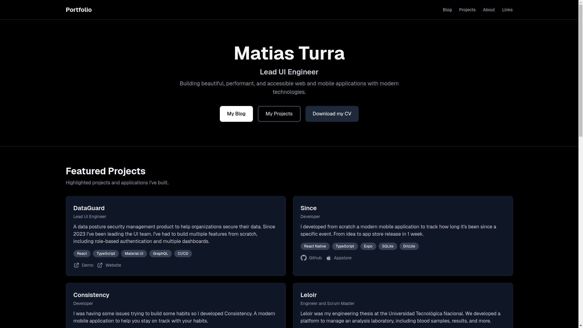 website screenshot of https://matiasturra.dev/