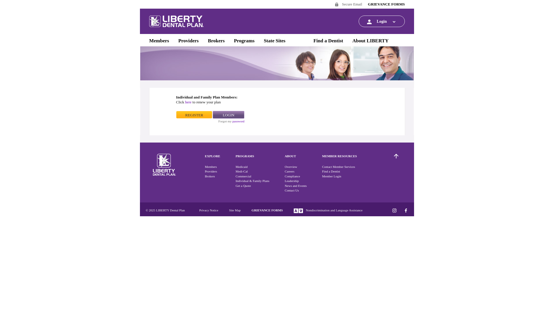 website screenshot of https://www.libertydentalplan.com/Log-In.aspx