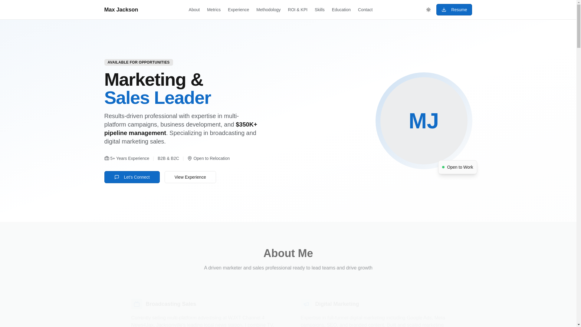 website screenshot of https://maxjacksonportfolio.com/