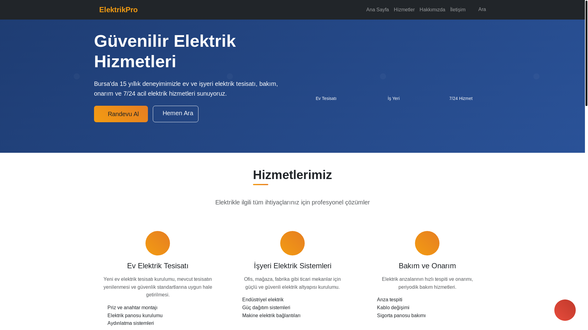 website screenshot of https://bursacinarelektrik.com/