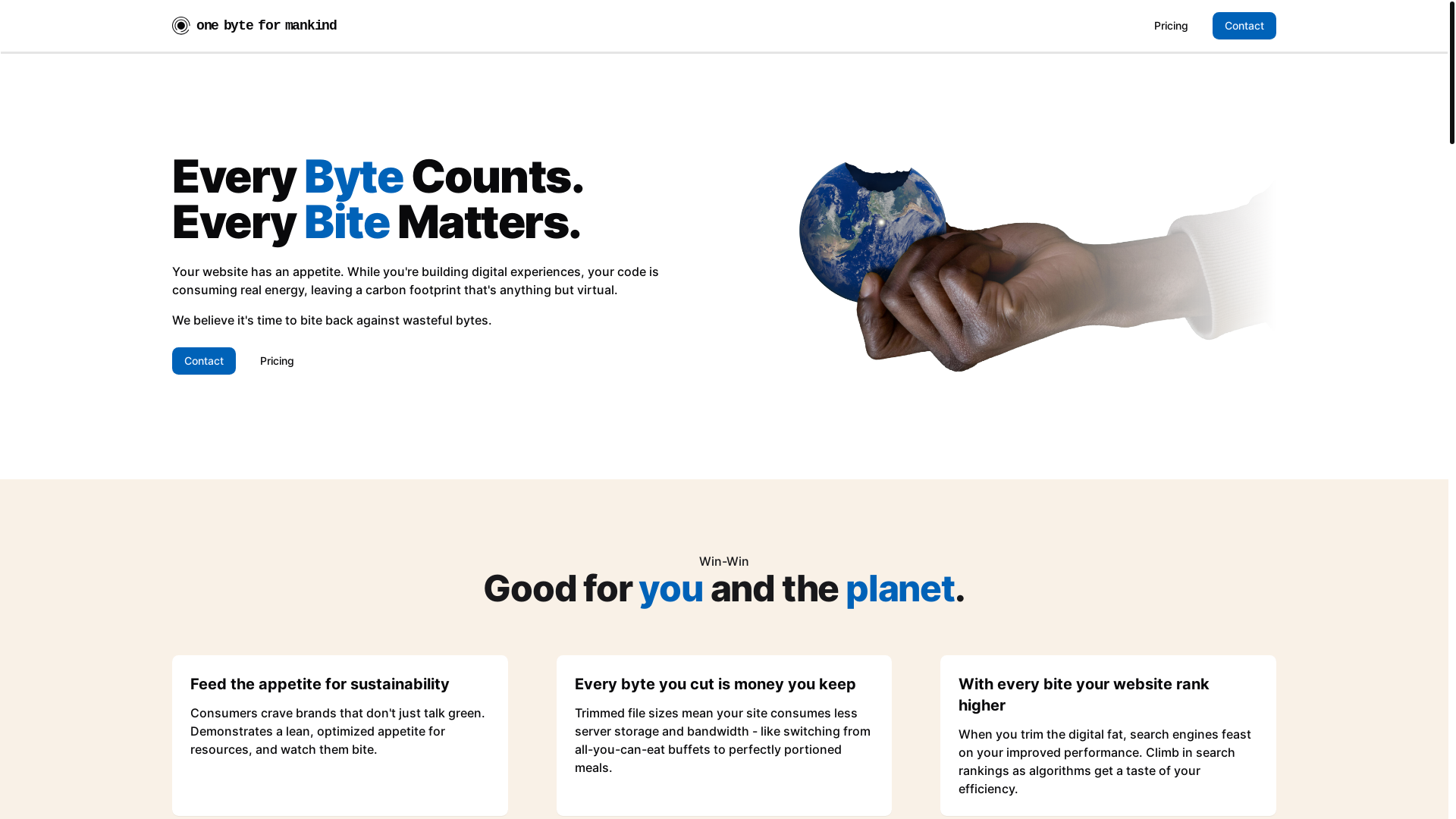 website screenshot of https://onebyteformankind.pages.dev/
