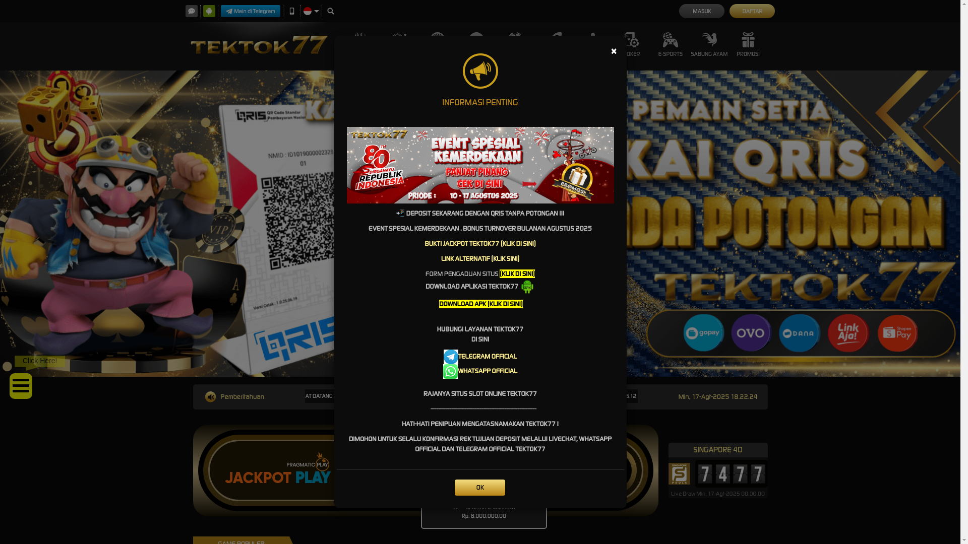 website screenshot of https://tkt77.mom/