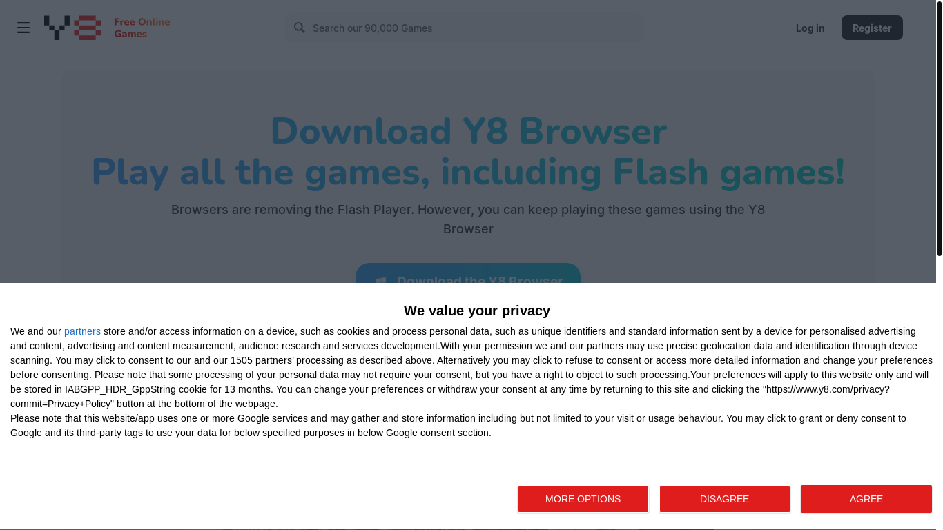 website screenshot of https://www.y8.com/download-app