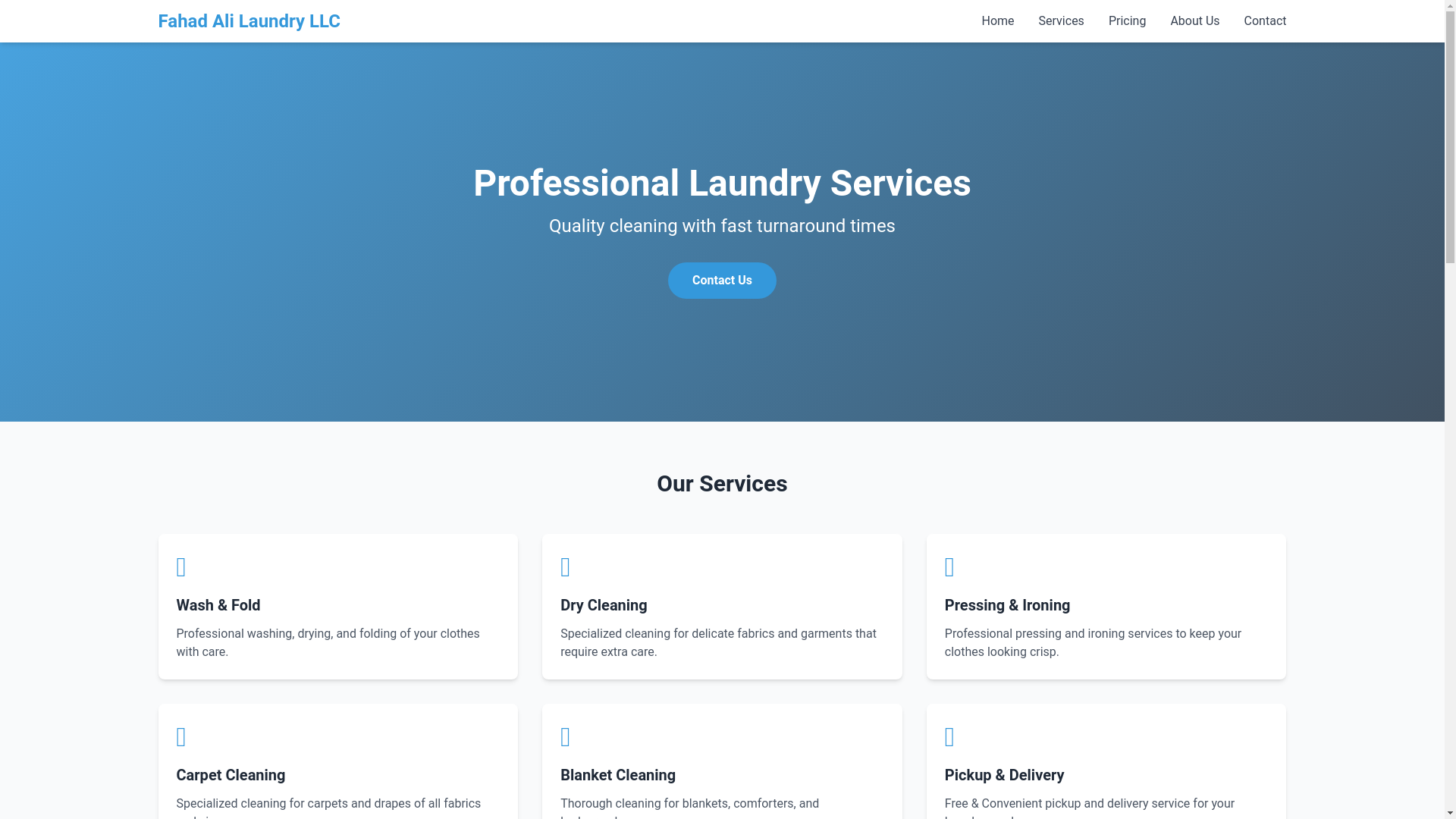 website screenshot of https://fahad-ali-laundry.pages.dev/