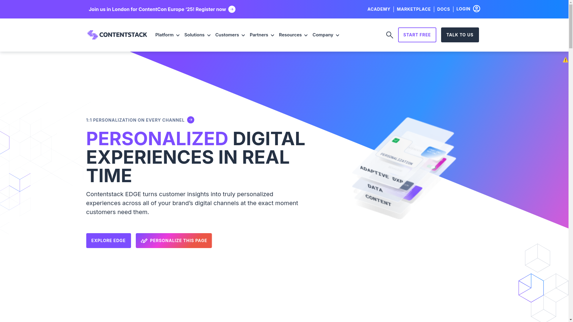 website screenshot of https://contentstack.io