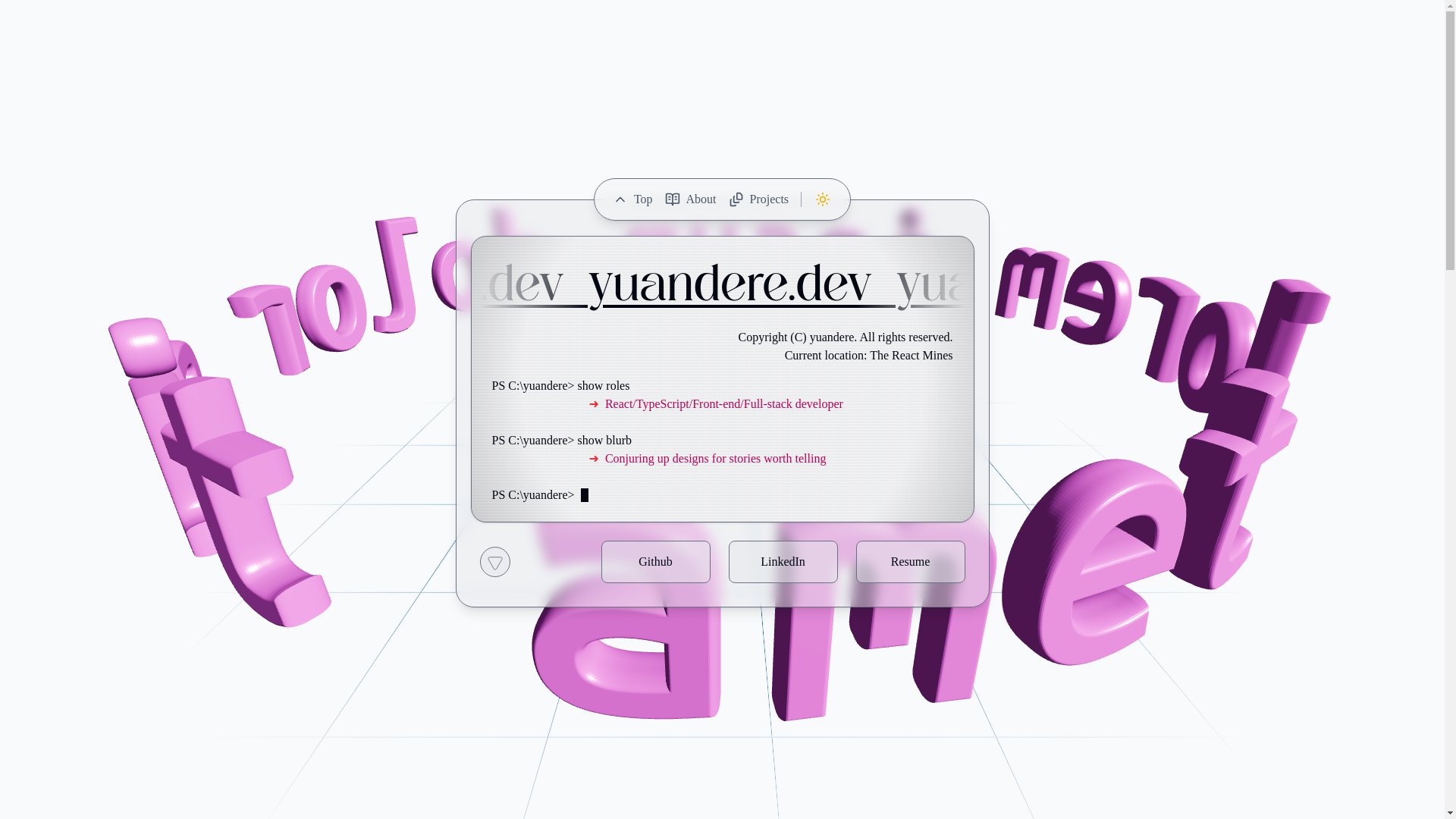 website screenshot of https://yuandere.dev/