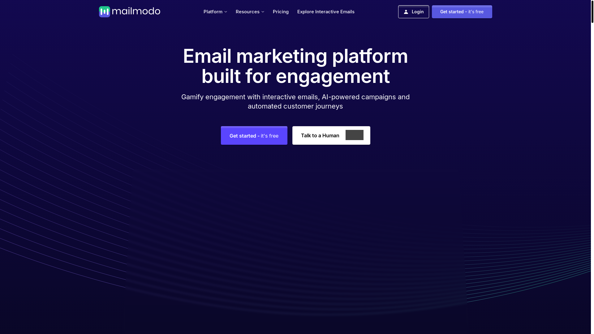 website screenshot of https://www.mailmodo.com/
