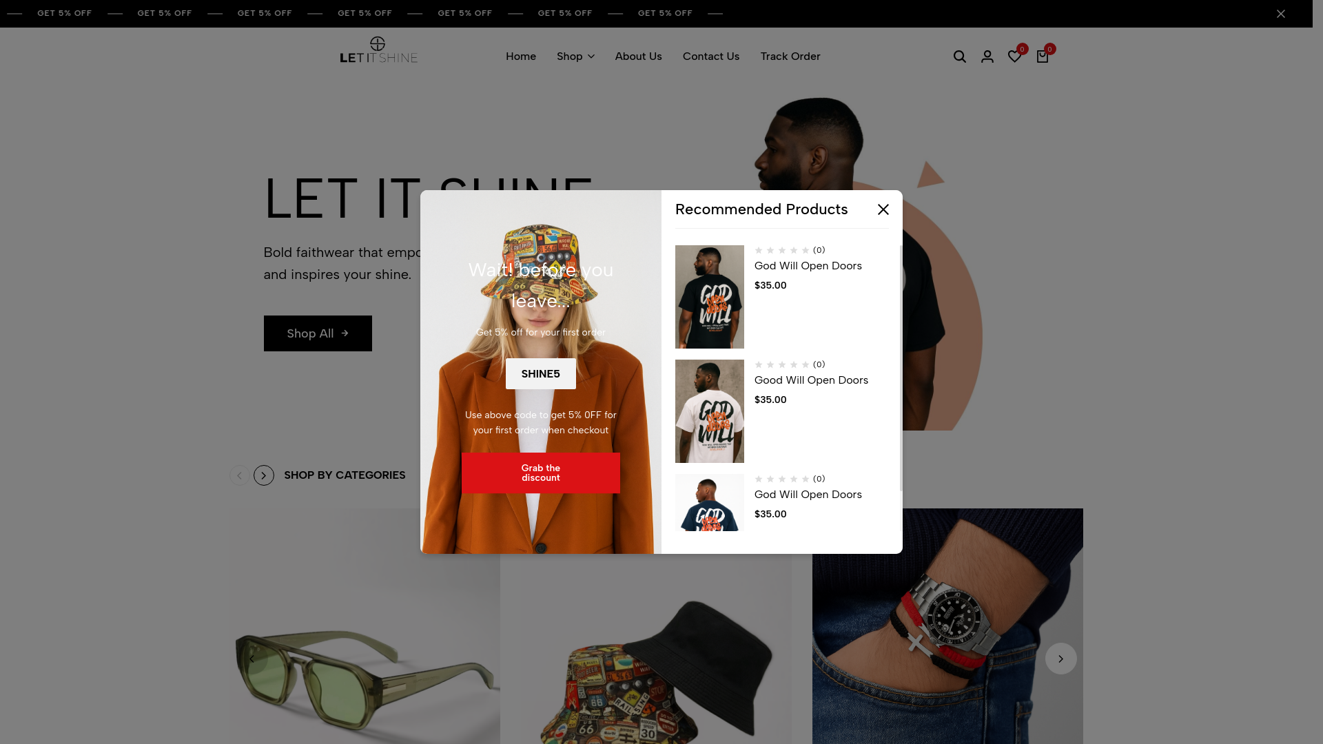 website screenshot of https://letitshineshop.com/