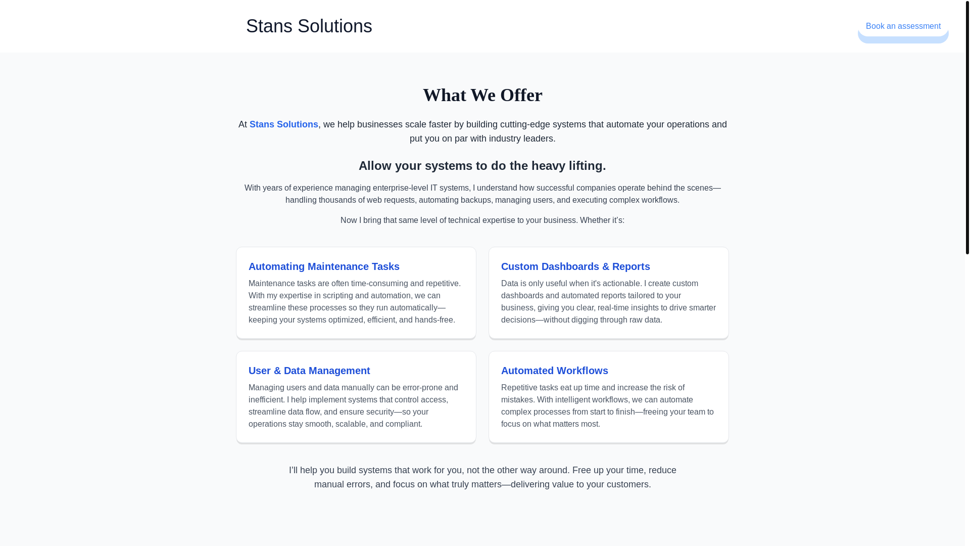 website screenshot of https://stans-solutions.pages.dev/