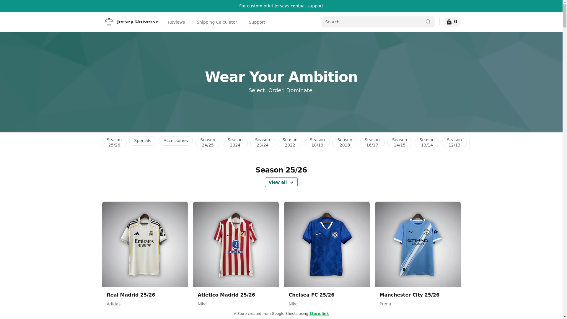 website screenshot of https://jerseyuniverse.eu/