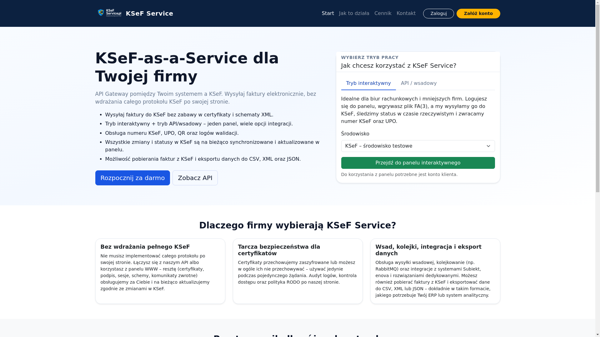 website screenshot of https://ksefservice.pl/
